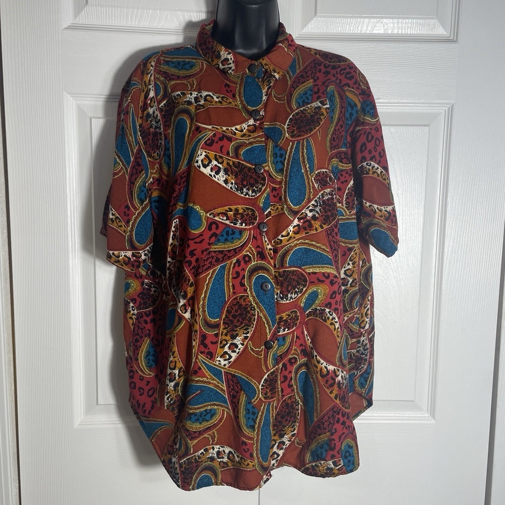 Vintage Fritzi Of California Paisley Button Up Shirt Women 2X Multicolor Blouse
